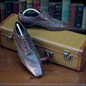 Zegna Men's Italian Handmade Shoes Brown Woven Lace Up Oxfords Size 10